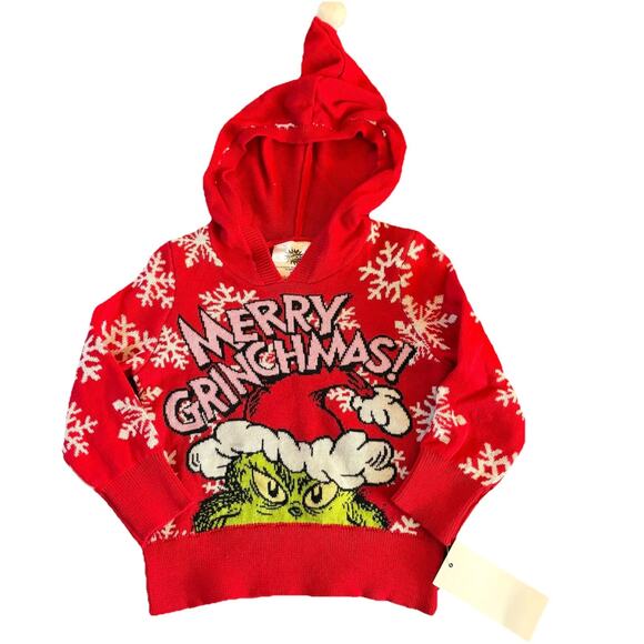 NWT Red Dr. Seuss Grinch Ugly Christmas Sweater Hoodie 12 Months Merry GRINCHMAS - Picture 2 of 9